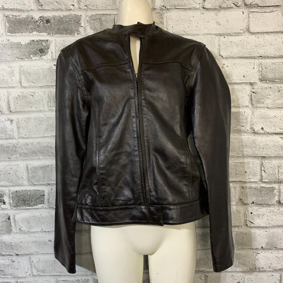 Brody Y2K Leather Moto Bomber Biker Jacket Women's Small Black Motorcycle Retro - Picture 4 of 14